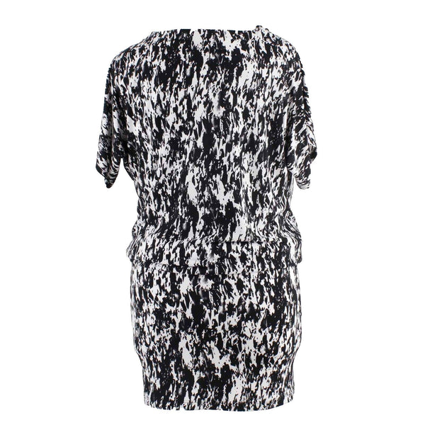 Travel Smith Sz 12 Black White Lined Cowl Dolman Blouson Poly Blend Dress