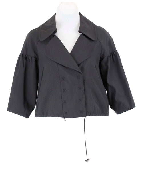 Nine West Petite Sz PS Black Nylon Cotton Acetate 3/4 Slv Crop Lined Jacket