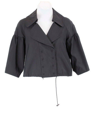 Nine West Petite Sz PS Black Nylon Cotton Acetate 3/4 Slv Crop Lined Jacket