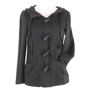 Kensie Sz S Black Button Zip Up Hooded Pockets Cotton Blend Jacket