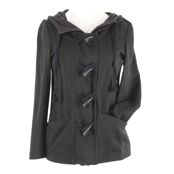 Kensie Sz S Black Button Zip Up Hooded Pockets Cotton Blend Jacket