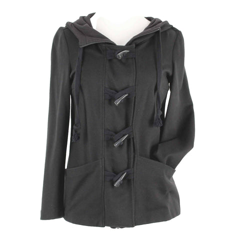 Kensie Sz S Black Button Zip Up Hooded Pockets Cotton Blend Jacket