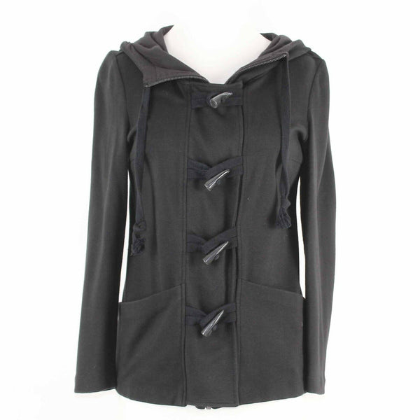 Kensie Sz S Black Button Zip Up Hooded Pockets Cotton Blend Jacket