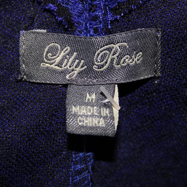 Lily Rose NEW $48 Sz M Blue Black Unlined 3/4 Sleeve Polyester Spandex Dress
