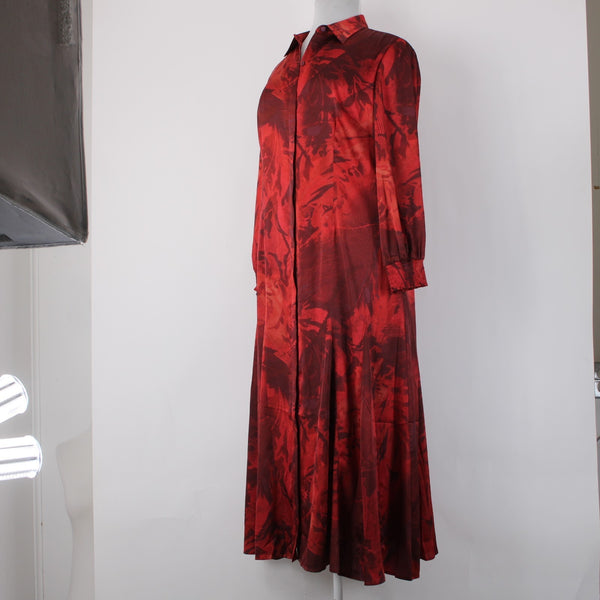 Chicos Dress NEW $149 Sz 2.5 Red Burgundy Floral Collared 100% Polyester Dress