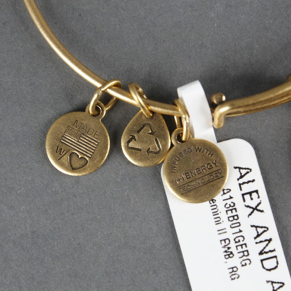 Alex Ani 2015 NEW $28 Goldtone Dangle Charms Gemini Bangle Bracelet