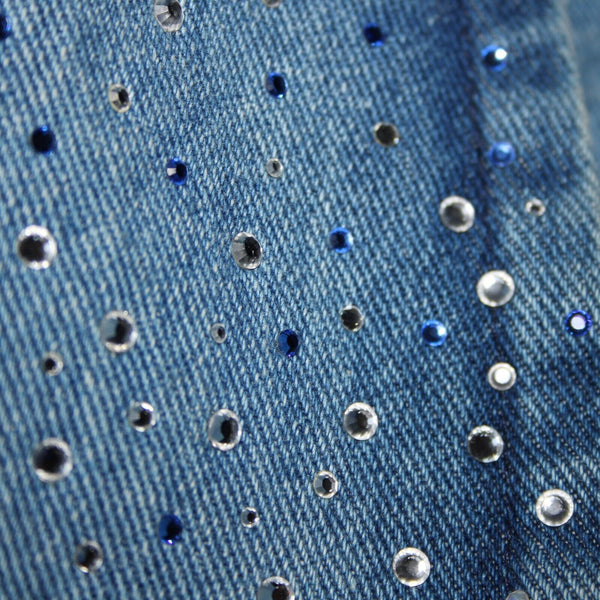 Simply Hot Vintage Sz S Blue Denim Rhinestones Collared 100% Cotton Jacket