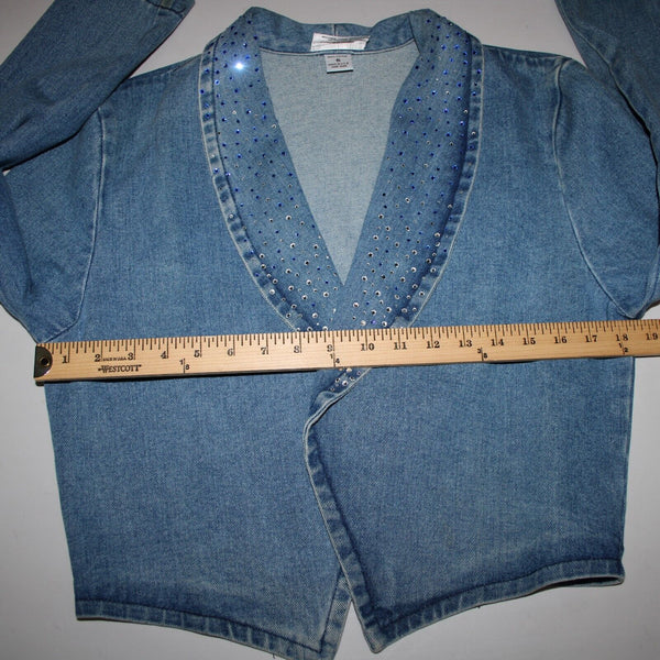 Simply Hot Vintage Sz S Blue Denim Rhinestones Collared 100% Cotton Jacket