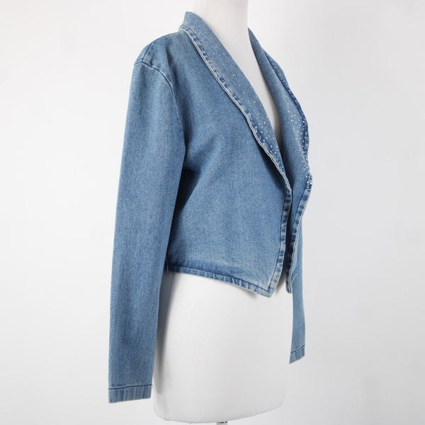 Simply Hot Vintage Sz S Blue Denim Rhinestones Collared 100% Cotton Jacket