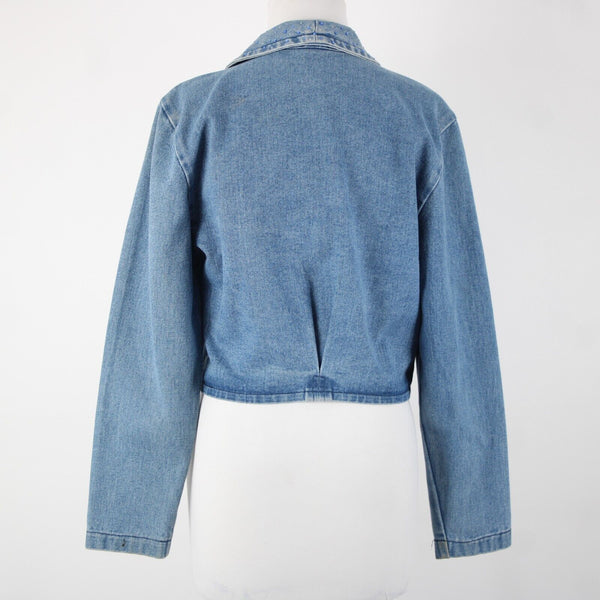 Simply Hot Vintage Sz S Blue Denim Rhinestones Collared 100% Cotton Jacket