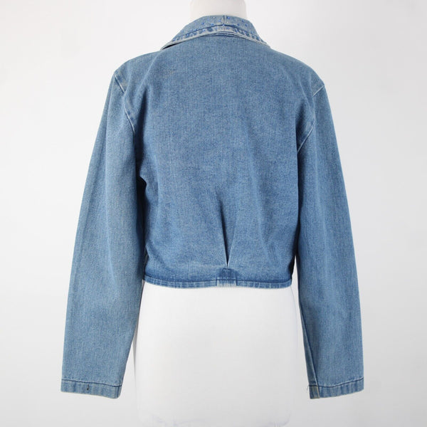 Simply Hot Vintage Sz S Blue Denim Rhinestones Collared 100% Cotton Jacket