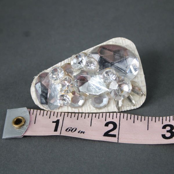 KS Designs 70's Vintage White Silver Rhinestones 2" Huggie Clip On Earrings