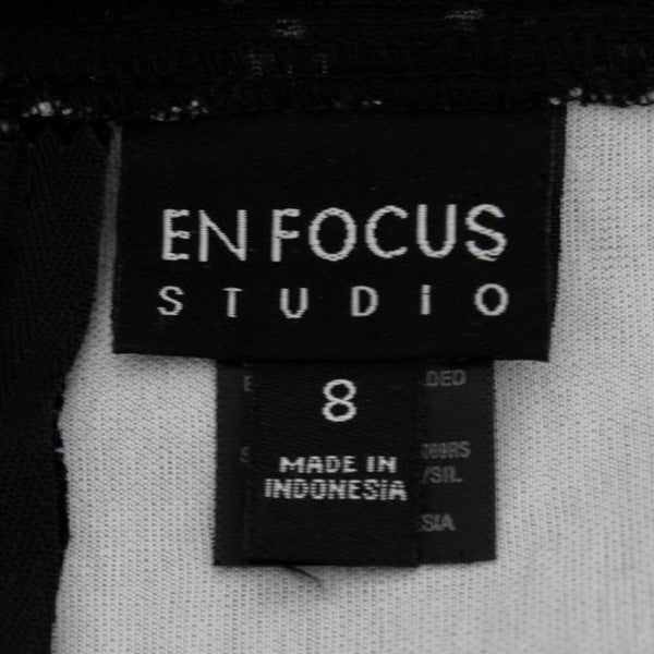En Focus Studio Sz 8 Black White Sheer Shoulders Peplum Poly Blend Dress