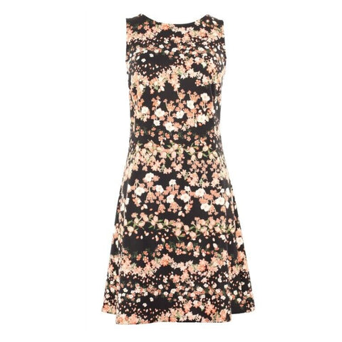 Worthington NEW $50 Antoinette Noir Sz M Black Multi Floral Polyestr Blend Dress