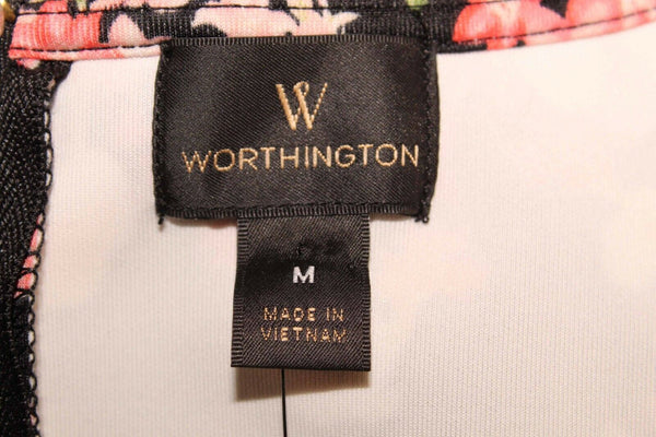 Worthington NEW $50 Antoinette Noir Sz M Black Multi Floral Polyestr Blend Dress