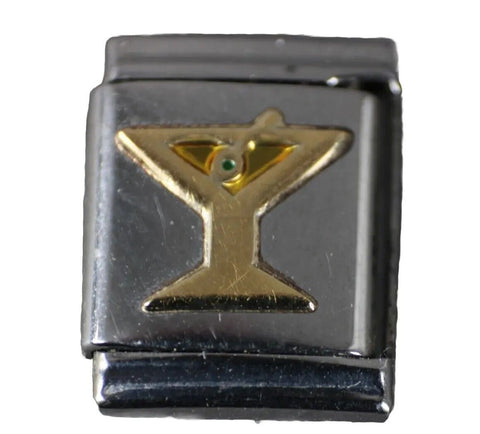 Boxing "Martini" Stainless Steel Gold Elastic Stretch Chain Link Italian Charm