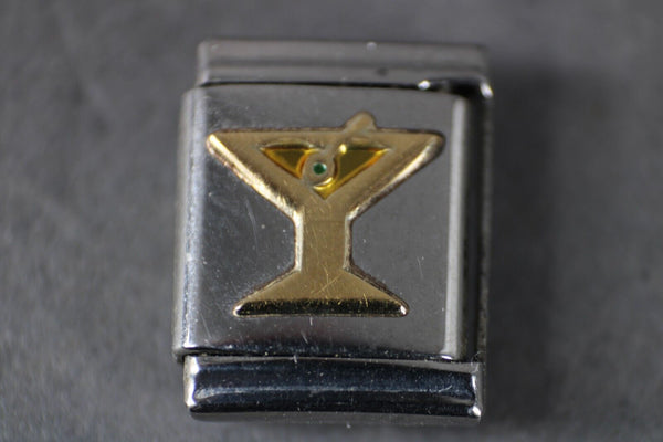 Boxing "Martini" Stainless Steel Gold Elastic Stretch Chain Link Italian Charm