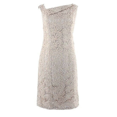Jones New York Perry St NEW Sz 4 Tan Lace Overlay 100% Cotton Sheath Dress
