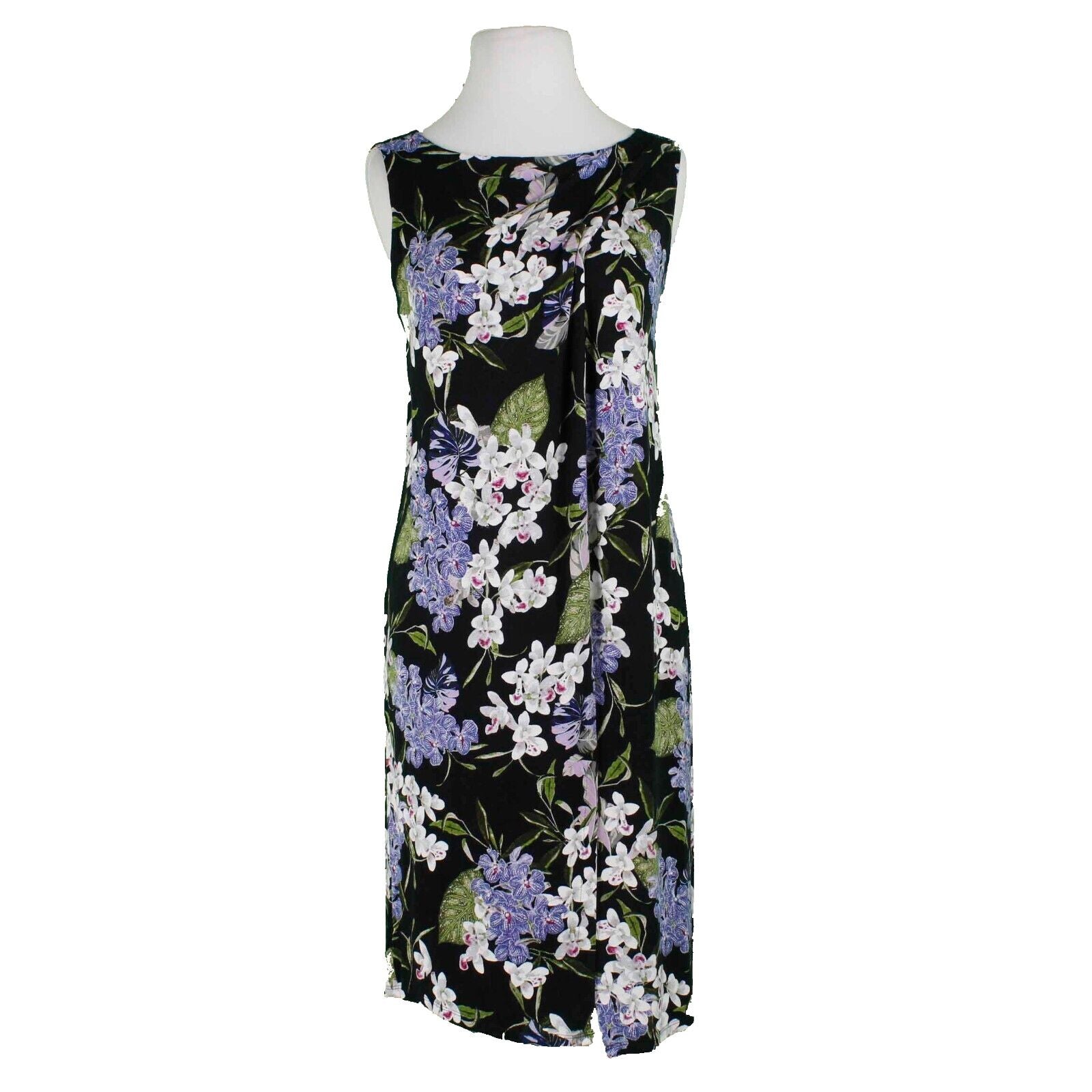 J Jill Sz S Black White Multi Floral Rayon Lycra Spandex Wrap Sheath Dress