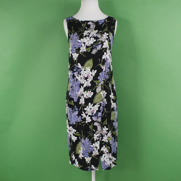 J Jill Sz S Black White Multi Floral Rayon Lycra Spandex Wrap Sheath Dress