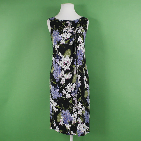 J Jill Sz S Black White Multi Floral Rayon Lycra Spandex Wrap Sheath Dress