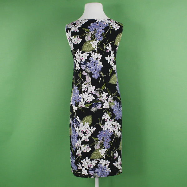 J Jill Sz S Black White Multi Floral Rayon Lycra Spandex Wrap Sheath Dress