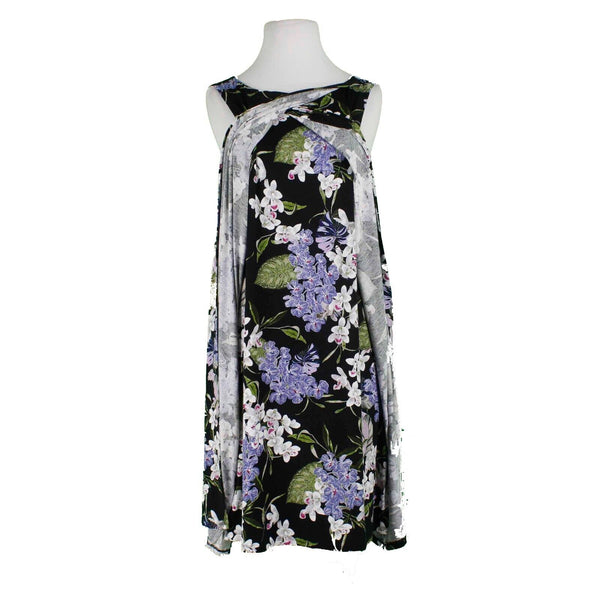 J Jill Sz S Black White Multi Floral Rayon Lycra Spandex Wrap Sheath Dress