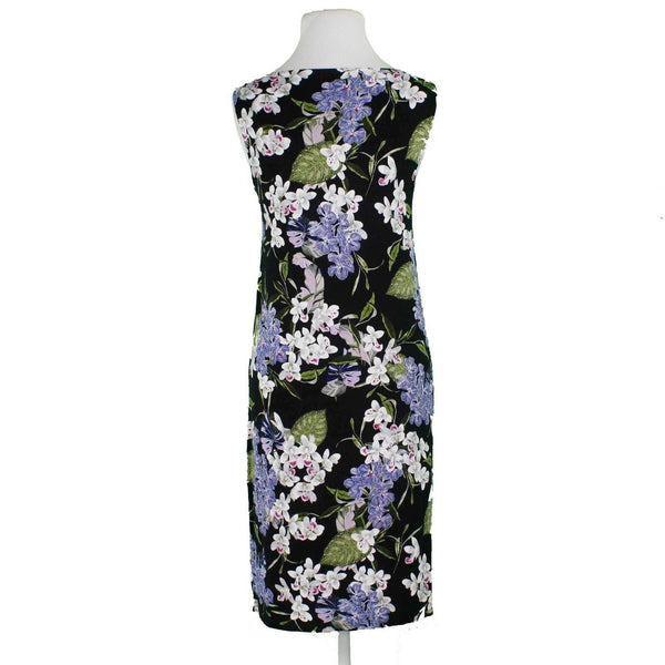 J Jill Sz S Black White Multi Floral Rayon Lycra Spandex Wrap Sheath Dress