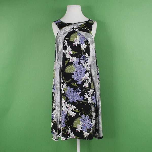 J Jill Sz S Black White Multi Floral Rayon Lycra Spandex Wrap Sheath Dress