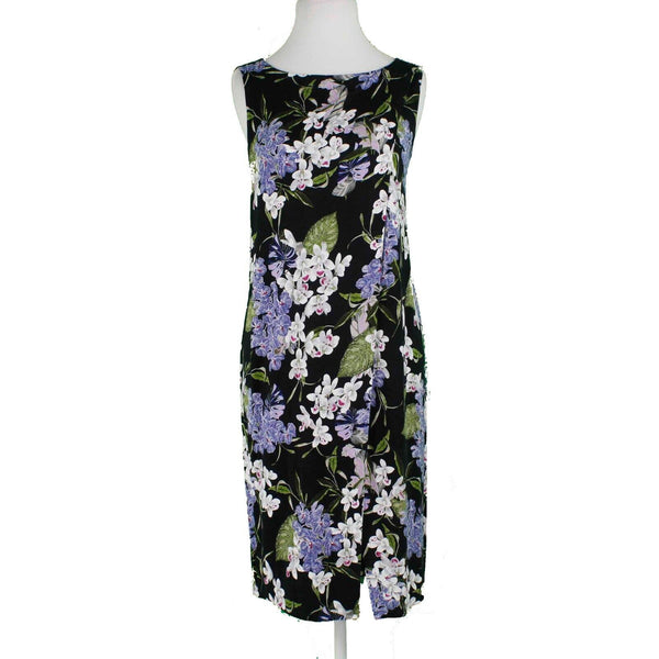 J Jill Sz S Black White Multi Floral Rayon Lycra Spandex Wrap Sheath Dress