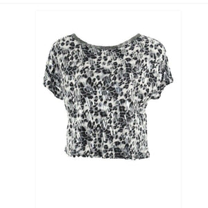 INC L Black Gray Animal Silver Beaded Sequin 100% Rayon Knit Top