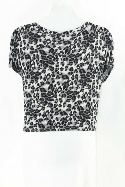 INC L Black Gray Animal Silver Beaded Sequin 100% Rayon Knit Top