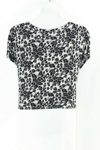 INC L Black Gray Animal Silver Beaded Sequin 100% Rayon Knit Top