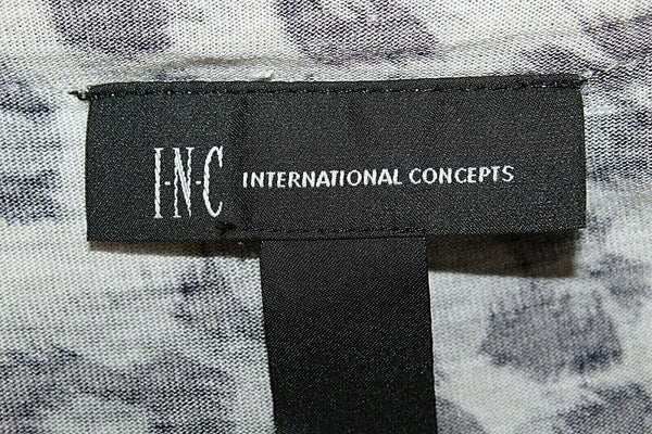 INC L Black Gray Animal Silver Beaded Sequin 100% Rayon Knit Top