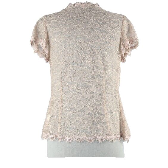 Rebecca Taylor Sz 4 Beige Nude Embellished Lace Ribbon Tie Nylon Poly Cardigan