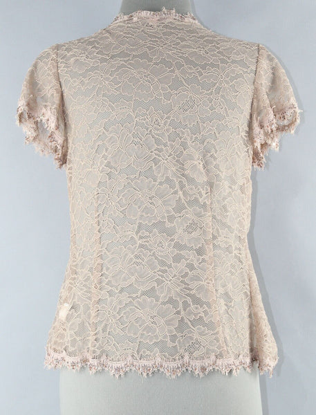 Rebecca Taylor Sz 4 Beige Nude Embellished Lace Ribbon Tie Nylon Poly Cardigan