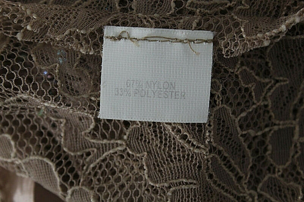Rebecca Taylor Sz 4 Beige Nude Embellished Lace Ribbon Tie Nylon Poly Cardigan