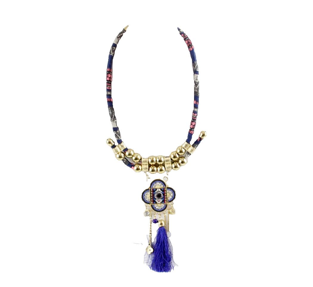 Bajalia HSN Blue Pink Black Gold Multi Beaded Rhinestone Statement Necklace
