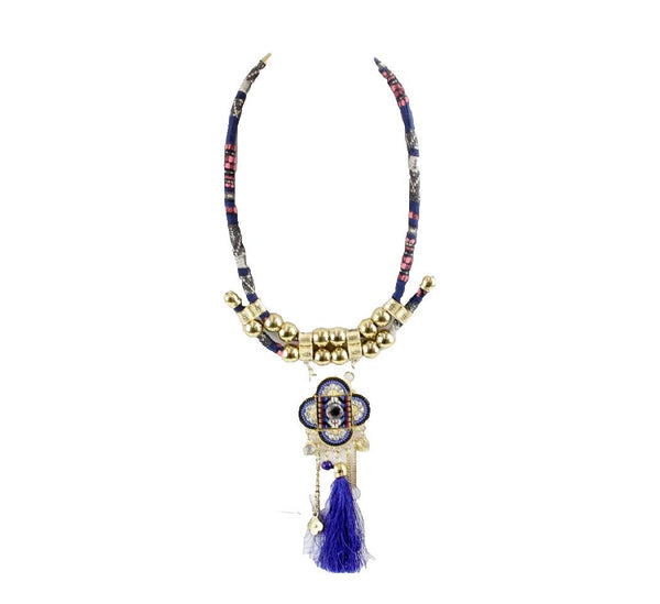 Bajalia HSN Blue Pink Black Gold Multi Beaded Rhinestone Statement Necklace