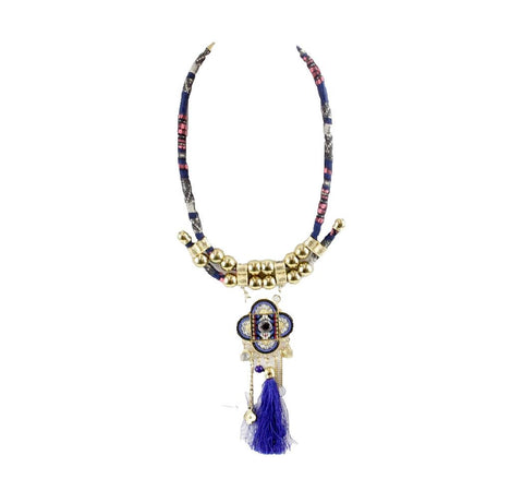 Bajalia HSN Blue Pink Black Gold Multi Beaded Rhinestone Statement Necklace
