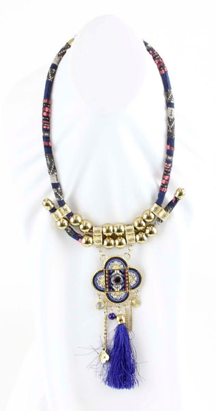 Bajalia HSN Blue Pink Black Gold Multi Beaded Rhinestone Statement Necklace