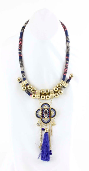 Bajalia HSN Blue Pink Black Gold Multi Beaded Rhinestone Statement Necklace