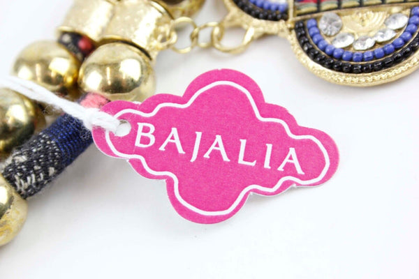 Bajalia HSN Blue Pink Black Gold Multi Beaded Rhinestone Statement Necklace