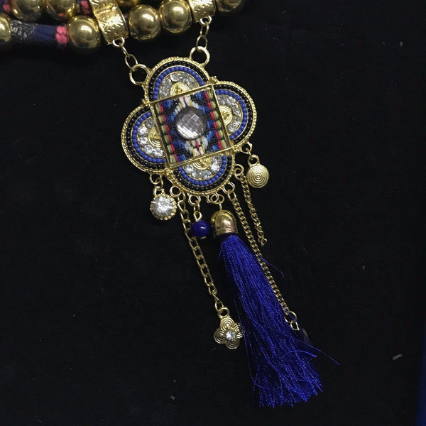 Bajalia HSN Blue Pink Black Gold Multi Beaded Rhinestone Statement Necklace