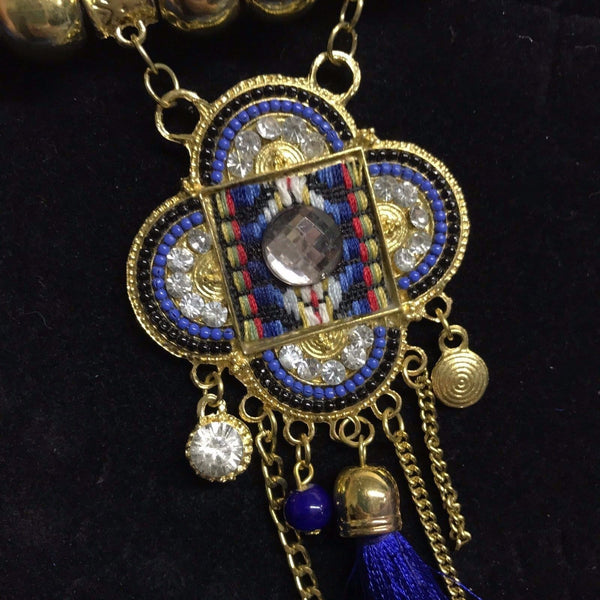 Bajalia HSN Blue Pink Black Gold Multi Beaded Rhinestone Statement Necklace