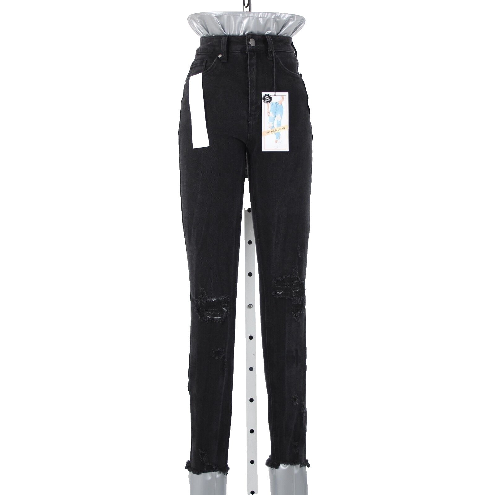 Tinsel Town NEW $49 Mom Jean Sz 0 / 24 x 28 Black Denim Distressed Cotton Jeans