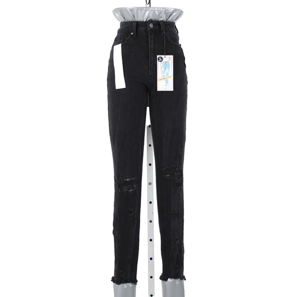 Tinsel Town NEW $49 Mom Jean Sz 0 / 24 x 28 Black Denim Distressed Cotton Jeans