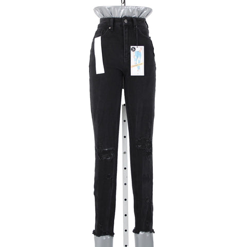 Tinsel Town NEW $49 Mom Jean Sz 0 / 24 x 28 Black Denim Distressed Cotton Jeans
