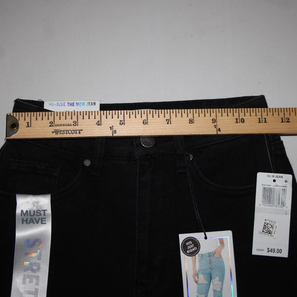 Tinsel Town NEW $49 Mom Jean Sz 0 / 24 x 28 Black Denim Distressed Cotton Jeans