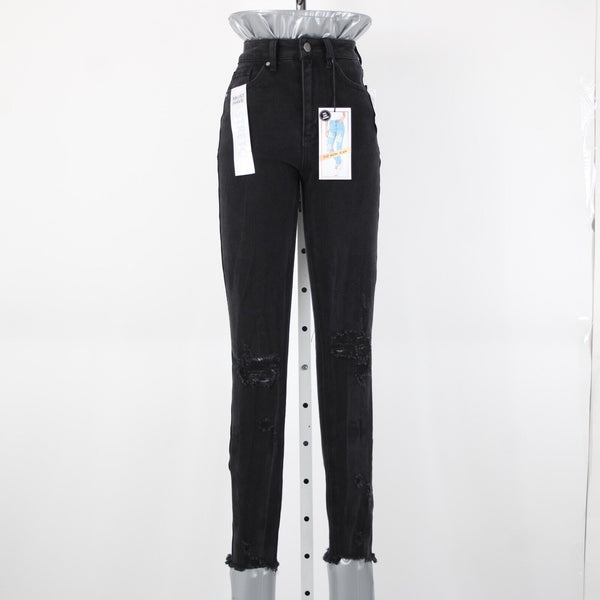 Tinsel Town NEW $49 Mom Jean Sz 0 / 24 x 28 Black Denim Distressed Cotton Jeans